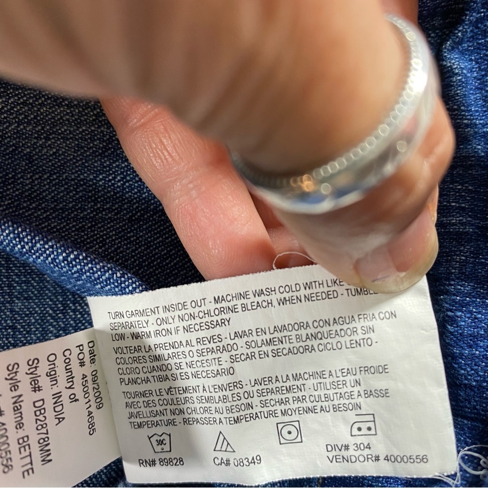 BANDOLINOBLU Jean Denim Jacket Button Down Pockets Adjustable Waist Med. Jacket - Picture 7 of 13